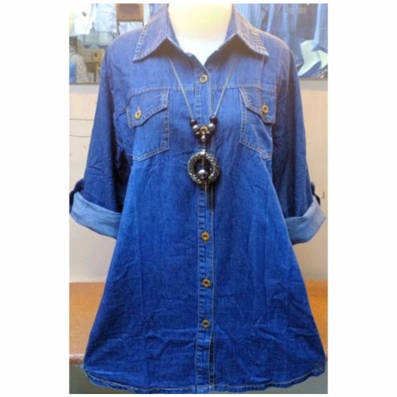 POI sonia jeans-kemeja jeans wanita terbaru-atasan wanita korean sekini-cocok buat dewasa