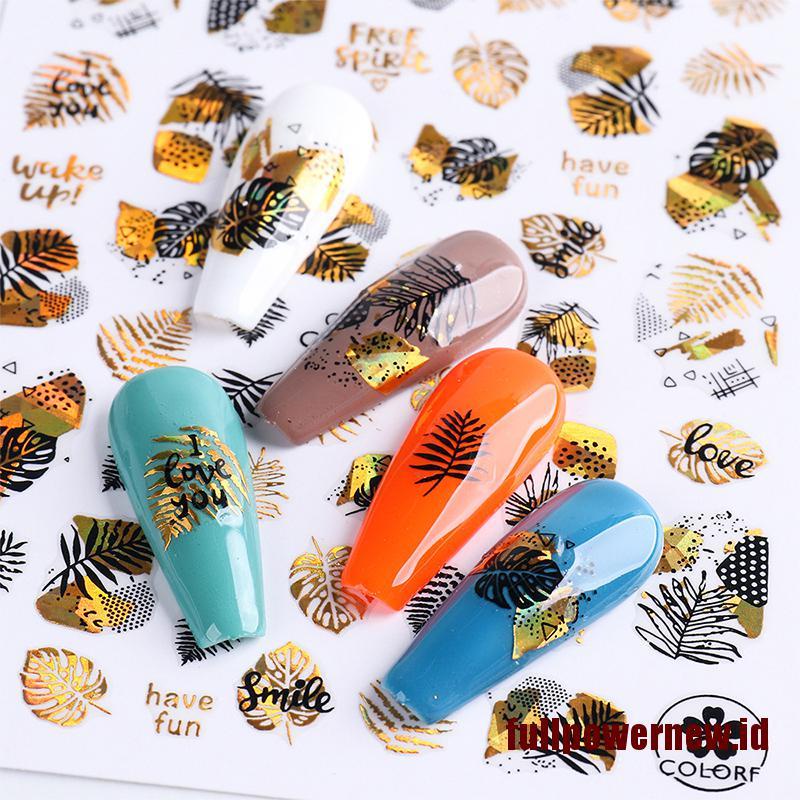 【COD】3D Bronzing laser plant leaf sticker adhesive stickers Nail Art Decoration