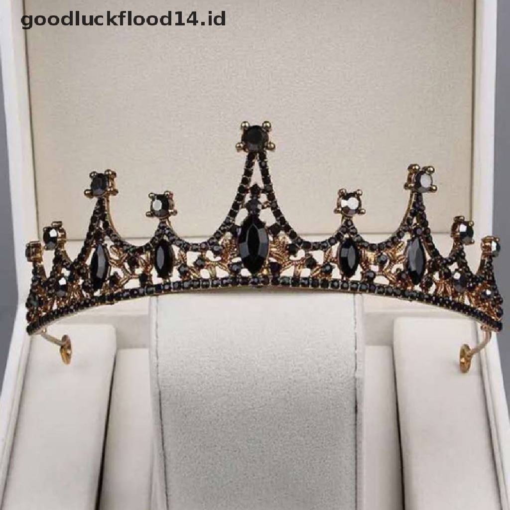 [OOID] 1pc bride retro black crystal crown queen tiara brides wedding jewelry ID