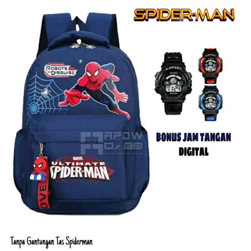 Ransel Spiderman bonus jam TW0IN12 Tas Ransel anak laki-laki Tas sekolah anak TK SD