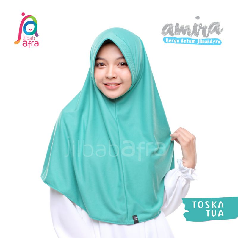 Amira SIZE L Jilbab Instan Ped Antem Bahan Kaos  Ori Jilbab Arfa ex Afra-Toska tua