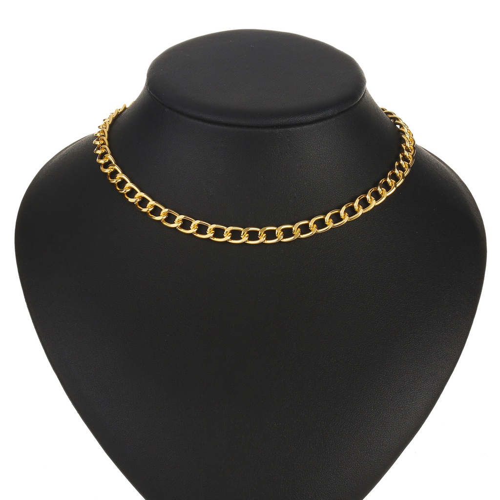 Kalung Rantai Pendek Tebal Bahan Alloy Gaya Hip Hop Untuk Wanita