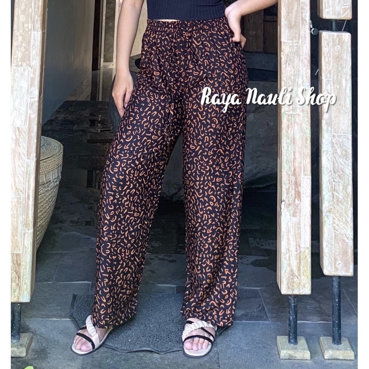Kulot Motif Bali Rayon Premium-Kulot Kremi Hitam