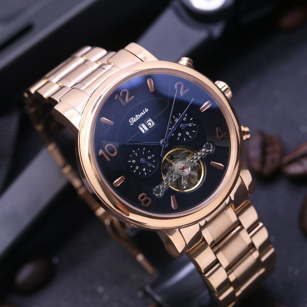 Best Seller  Jam Tangan Pria Tetonis T6435Tl Original Automatic Tanggal Aktif Tali Rantai