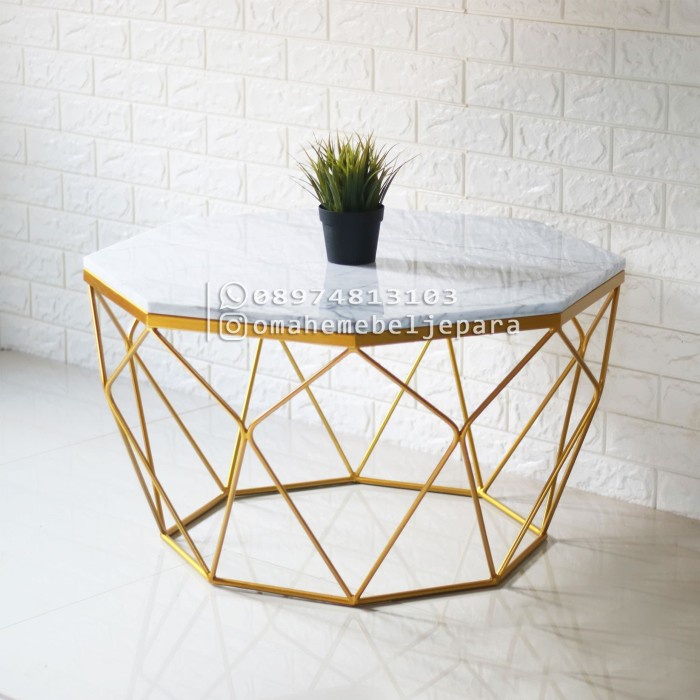 Meja tamu marmer - Meja besi marmer - Meja segi delapan