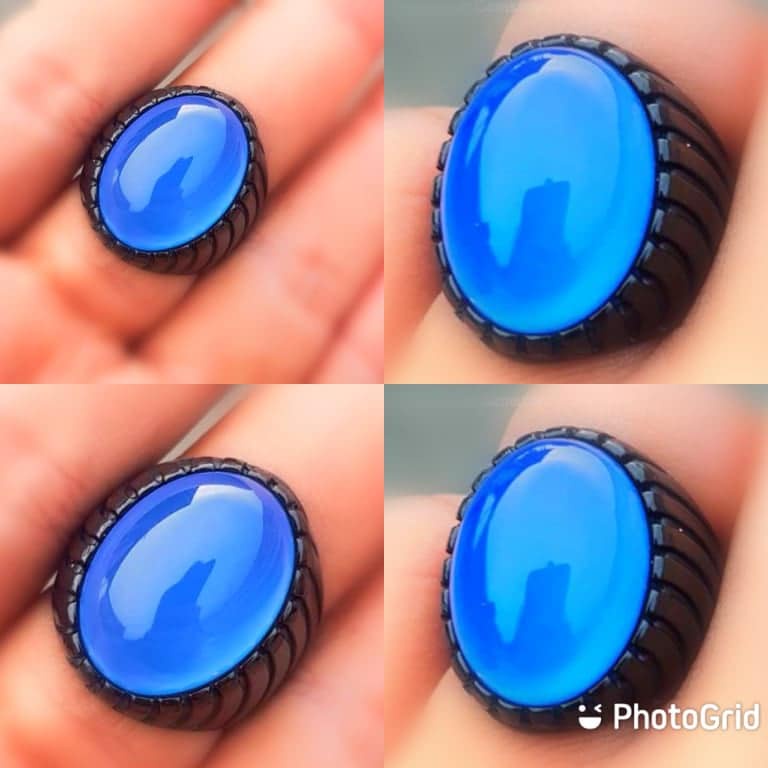 Cincin Batu Akik Asli Natural Blue Spyrtus Biru Langit Chalchedony Kristal