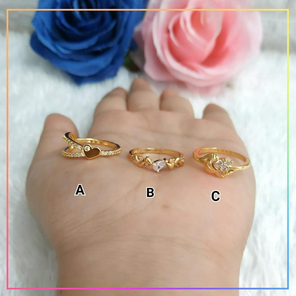Cincin dewasa cincin premium permata zircon love bunga perhiasan lapis emas gold A189