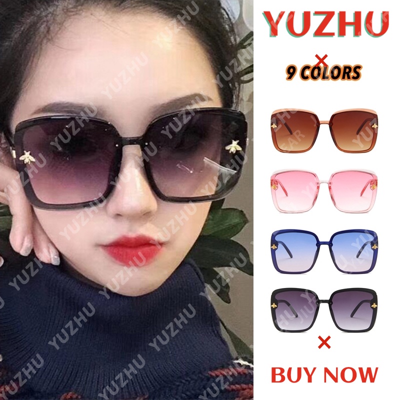 (YUZHU) Bayar di Tempat Designer Brand Little Bee Square Frame Kacamata Hitam  Gaya Wanita Anti UV400