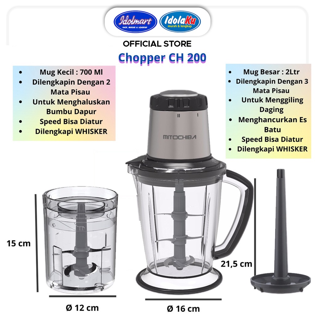 IDOLAKU MITOCHIBA Food Magic Chopper CH-200 Blender 2L Alat Penggiling &amp; Penghalus Bumbu Mito Semarang