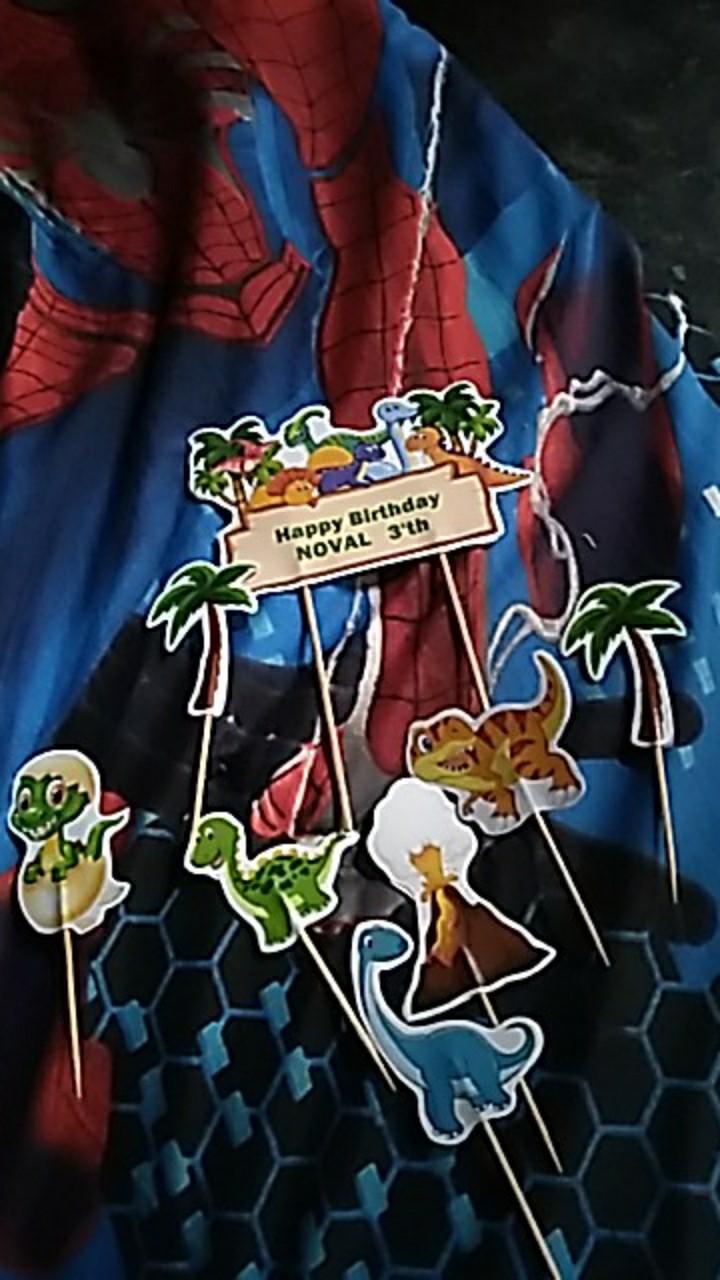 Topper Cake/cupcake Tambah Nama, Hiasan Kue Ulang Tahun, Dinosaurus