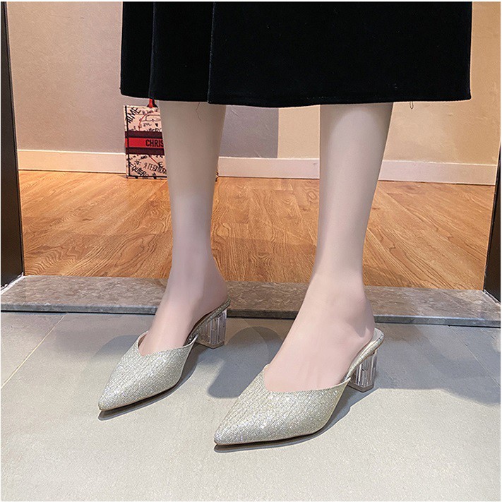 RYS - Glittery Mules Sepatu Hak Wanita Fashion Pesta/Kantoran - Ori Import