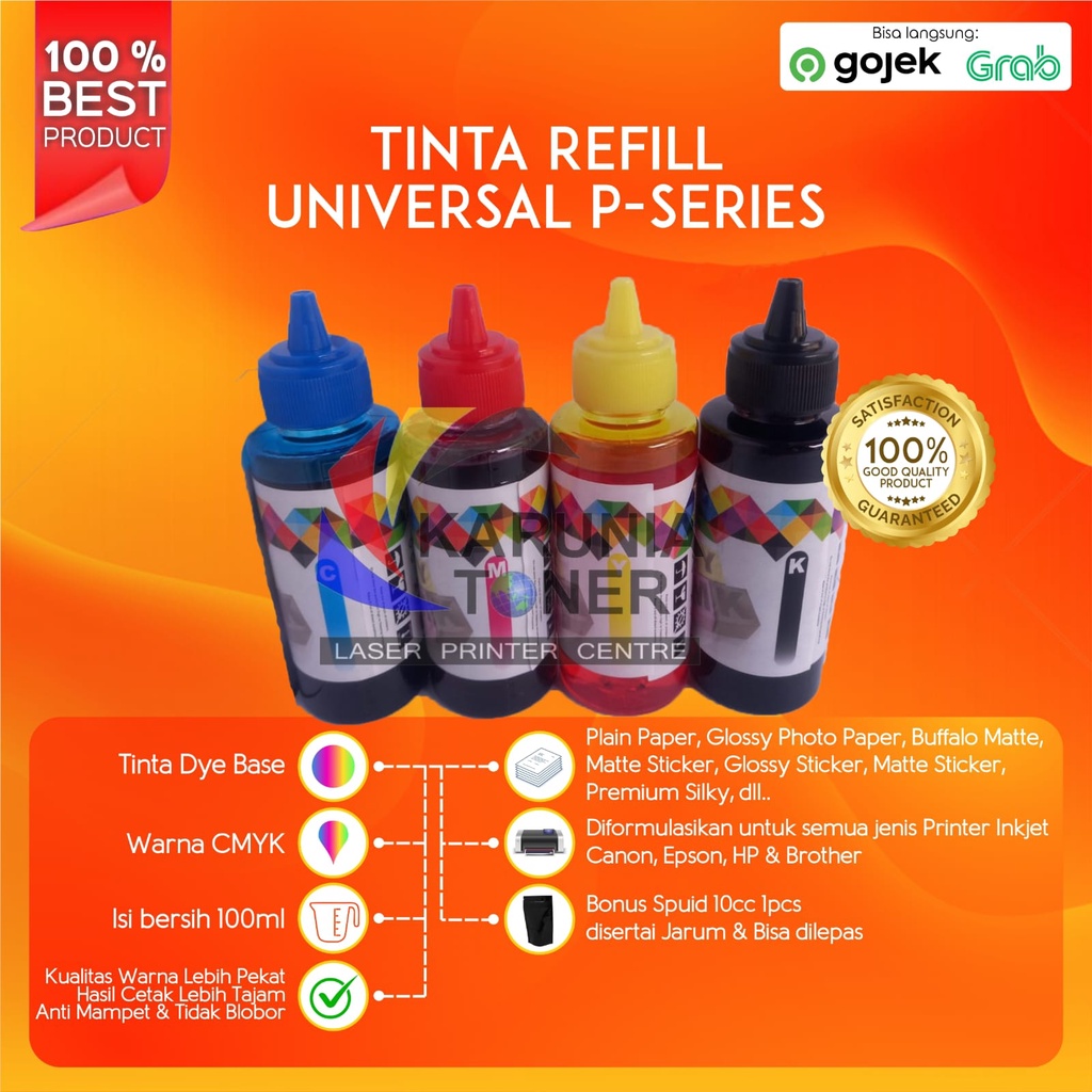 Tinta Universal P SERIES Ink DYE Base Korea Tutup Kerucut 100ml AMAN DI HEAD PRINTER