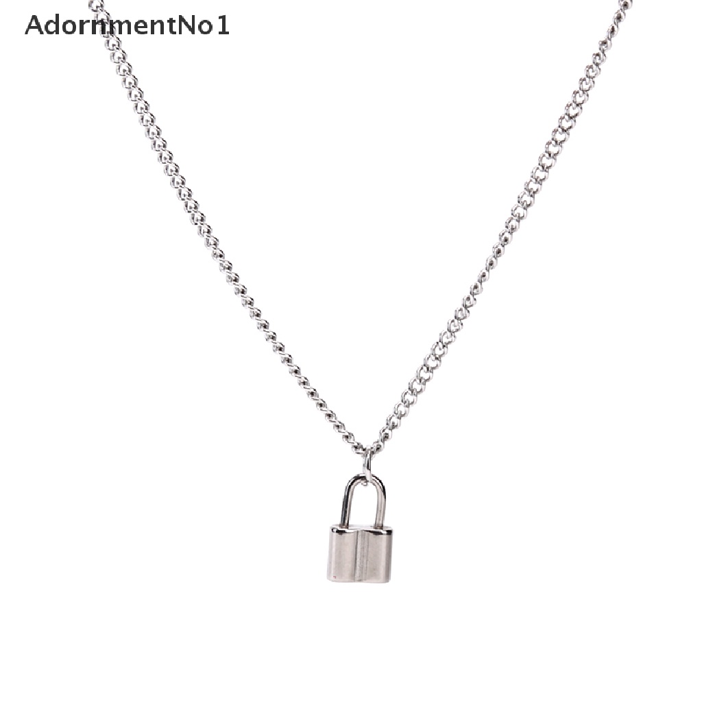 (AdornmentNo1) Kalung Rantai Dengan Liontin Gembok Bahan Stainless Steel Untuk Wanita Charms