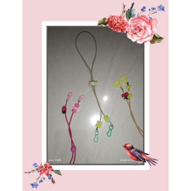 kalung strap masker 2 in 1 tali ulir dan padi motif permen