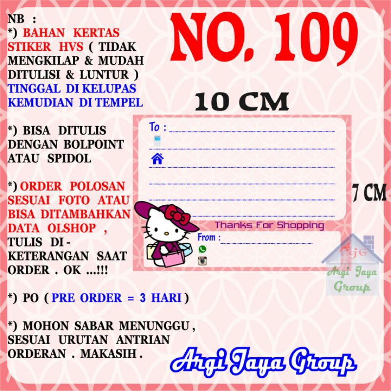 

Stiker HVS - Stiker Pengiriman - Sticker Alamat Olshop Murah Nomer 109-10x7cm