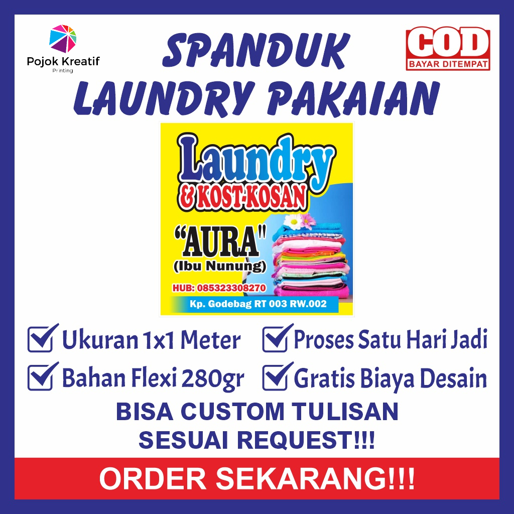 Spanduk Sepanduk Banner Baner Bener Backdrop Plang Promosi Usaha Laundry Londry Cuci Pakaian Kos Kos