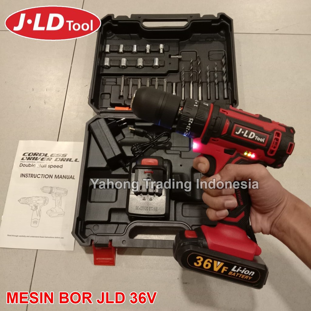 Cordless JLD Drill Impact 36 Volt Set 29 Pcs Bor Batere 36V Shopee