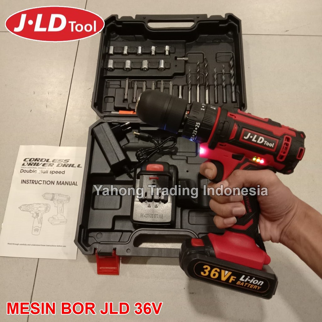 Cordless JLD Drill Impact 36 Volt Set 29 Pcs Bor Batere 36V | Shopee ...