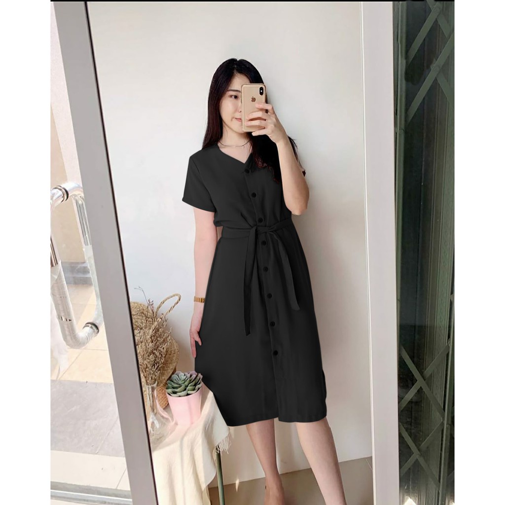 WSE390 - Dress Sansan Moscrepe IMPORT Dress Wanita Full Kancing UK L-XL LD 100-110 CM PJ 110 CM PREMIUM QUALITY