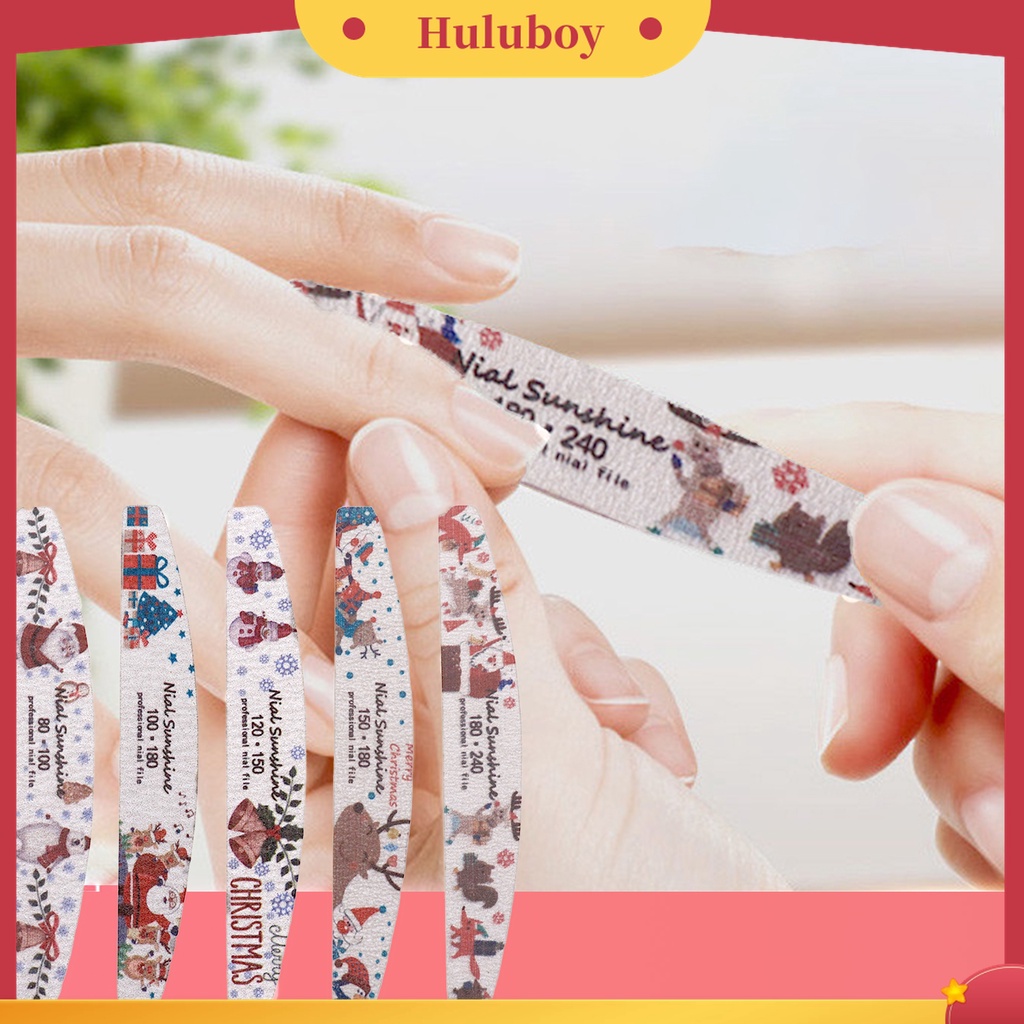 Huluboy Huluboy♡ Alat Kikir Kuku Bentuk Setengah Bulan Motif Print Natal Warna-Warni Untuk Manicure Wanita