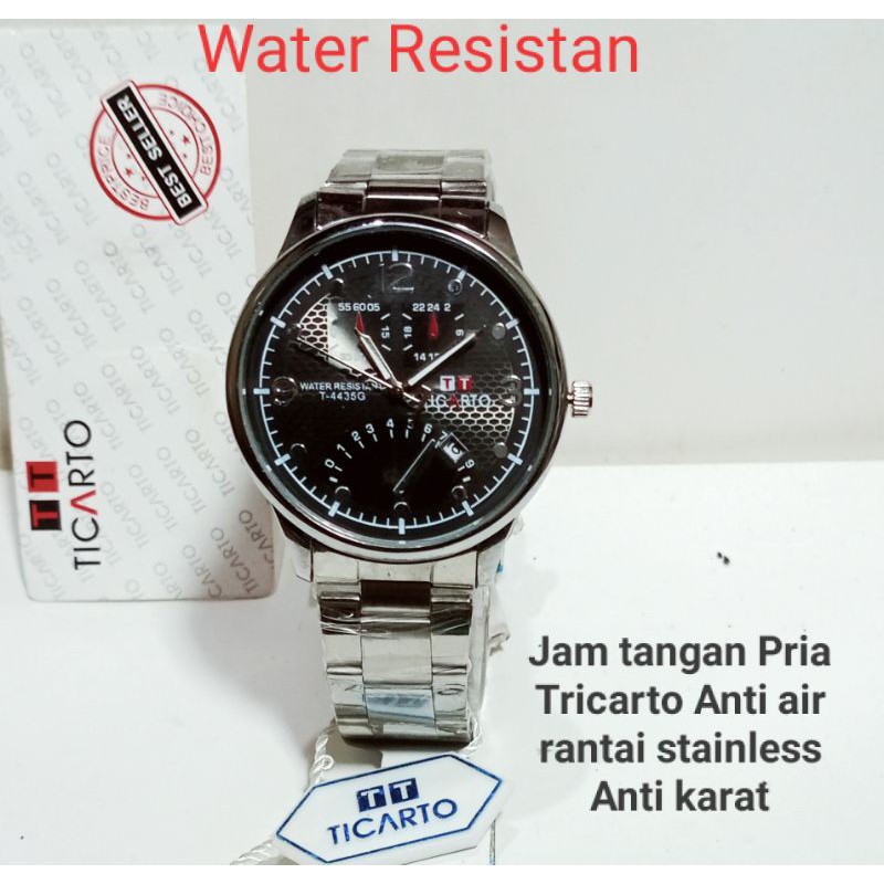 Original anti air jam tangan pria TICARTO dm 4,5cm tanggal aktif  rantai stainless