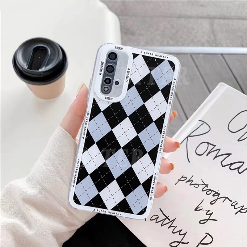 Case Pelindung Lensa Motif Rhomic Garis Biru Putih Untuk Redmi 10C Note 11 Pro 11S Note10 5G Note9 Note8 Note7 Poco X3 GT X3NFC X3Pro M3 F3 9T 9A 9C