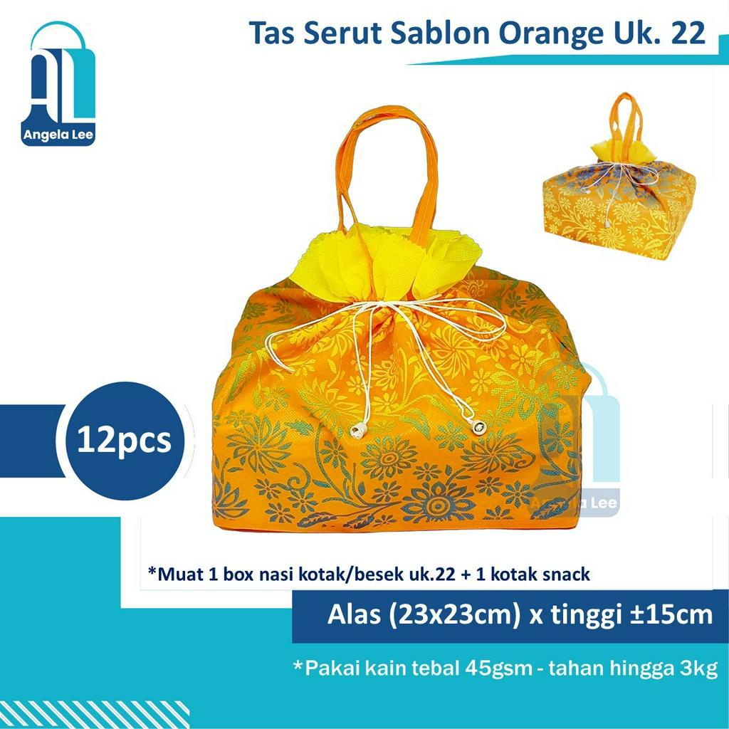 12pc Tas Kain Serut Spunbond Sablon Motif Hajatan Syukuran Besekan u/ 1dus 22x22