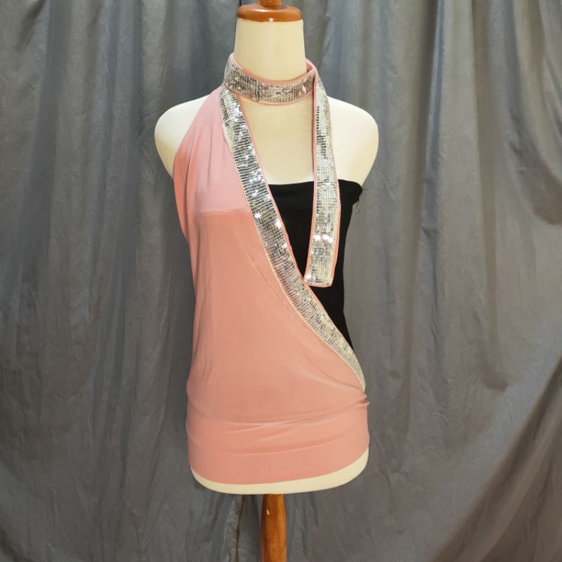 (Frugal Babes) Pink Bling Bling Lace Halter Neck Set Top