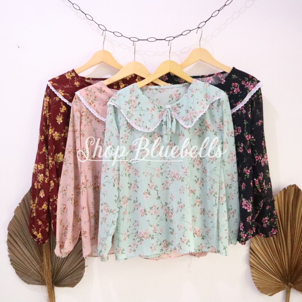 Zelda BlouseVintage Collar - Blouse Ceruty Chiffon Korea Busui Friendly Kerah Kemeja