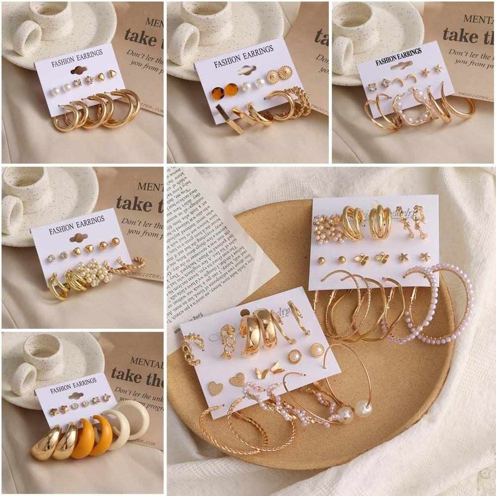 Set Anting Stud Bentuk Bunga Geometris Untuk Aksesoris Wanita