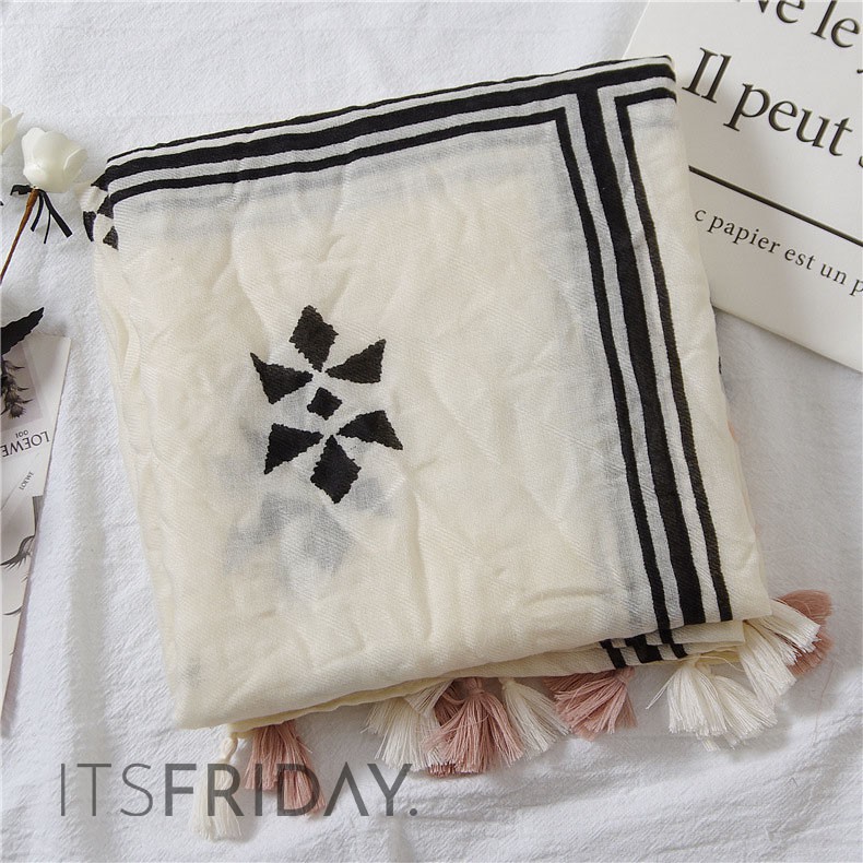 ITSFRIDAY MECCA Scarf - Premium Pashmina Shawl Selendang Syal Pasmina Hijab Import Motif Bunga Peach