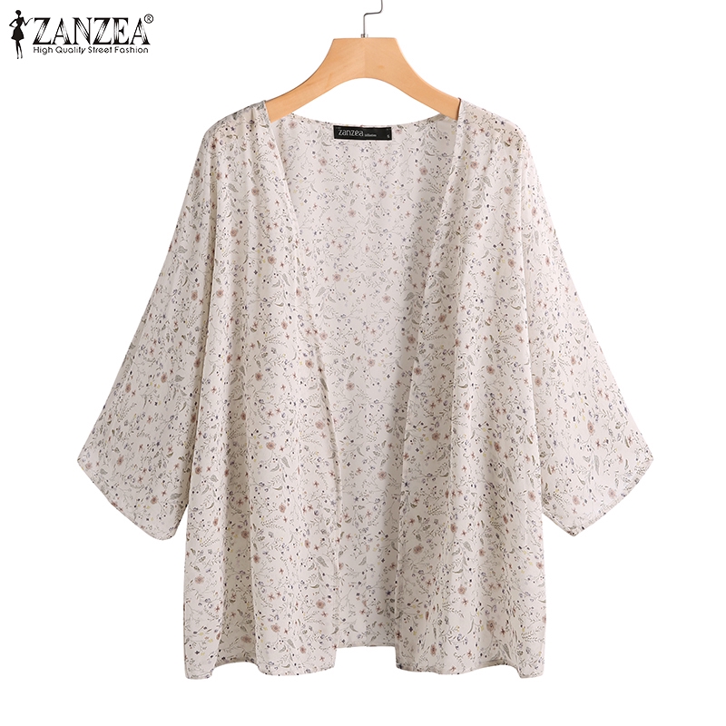 ZANZEA Cardigan Pantai  Musim Panas Motif Bunga Ada Ukuran 