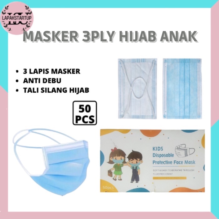 Masker 3Ply Anak Hijab / Headloop Motif BTS Disposable Face Mask LS