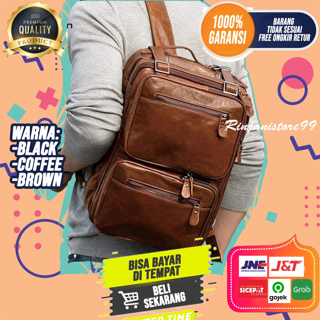 Tas Ransel Kulit Sapi Asli Tas Slempang Premium Sling Bag Original New Branded Import Asli Murah F60