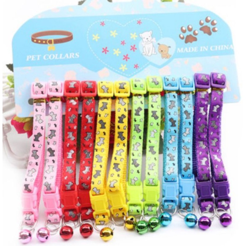 Pet Collar Adjustable Nylon Pet motif Line Cat Dog Bell 1"x19-32cm