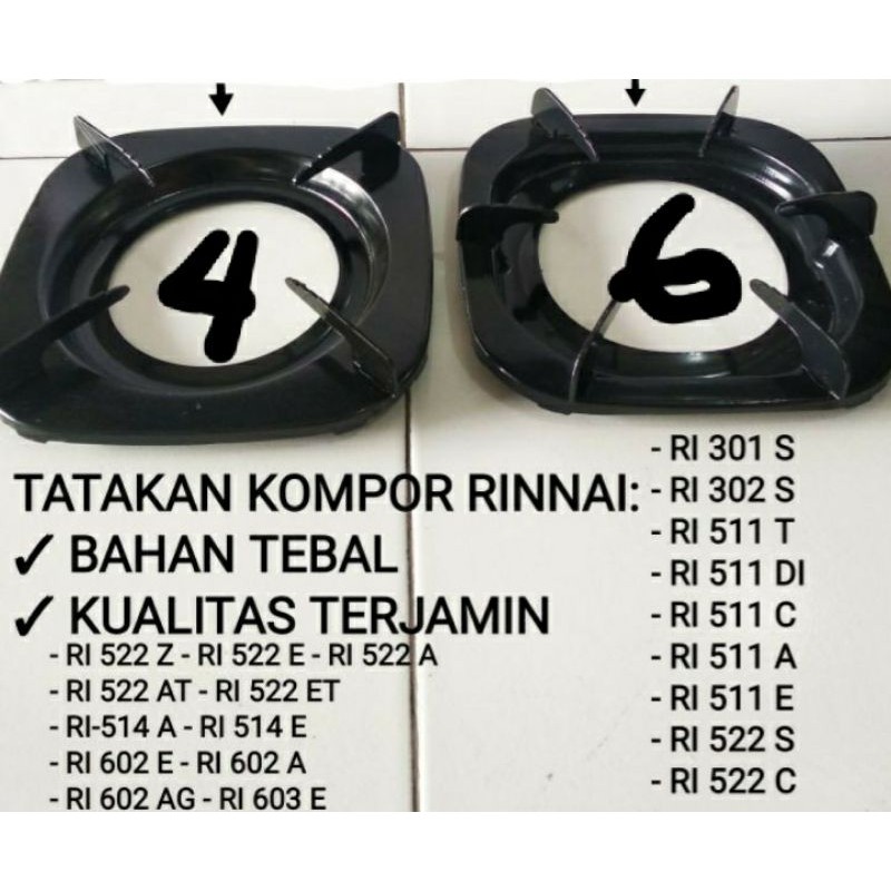 Tatakan/ Spare Part Kompor Gas Rinnai Kaki4 &amp; Kaki6 Bahan Tebal Berkualitas