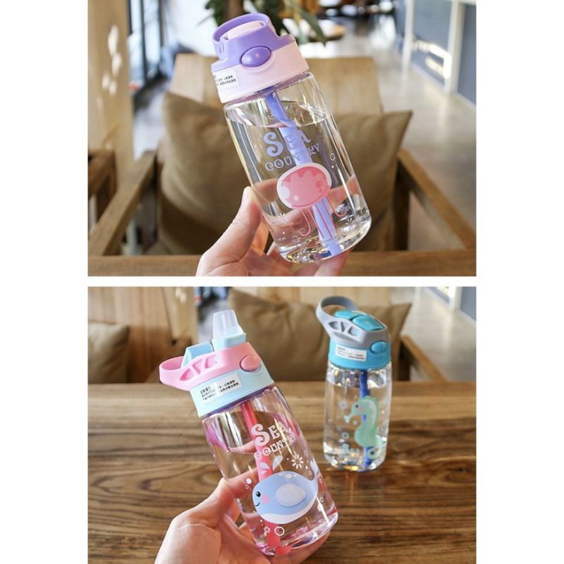 [COD] Botol Minum Anak Sedotan Motif Animal Sea 480 mL Import Botol Minum Anak Sekolah BPA Free