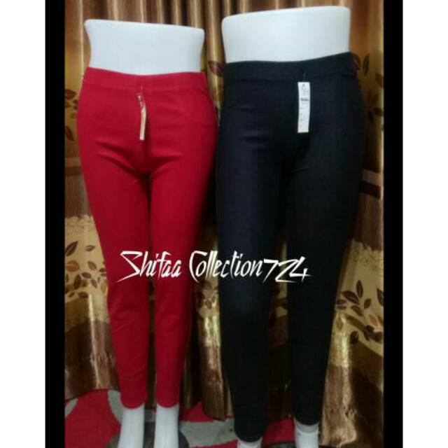 Legging Denim  / Legging Murah / Leging Jumbo / Celana Legging Panjang Model Kantong (BB 50-65 Kg / Standar)