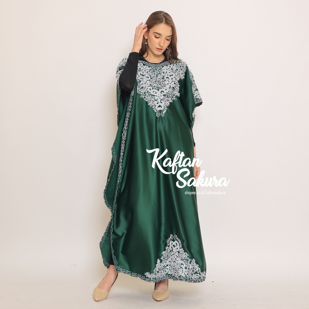 gamis mewah premium bahan satin silk dengan kombinasi payet dan bordir mewah original by kaftansakura