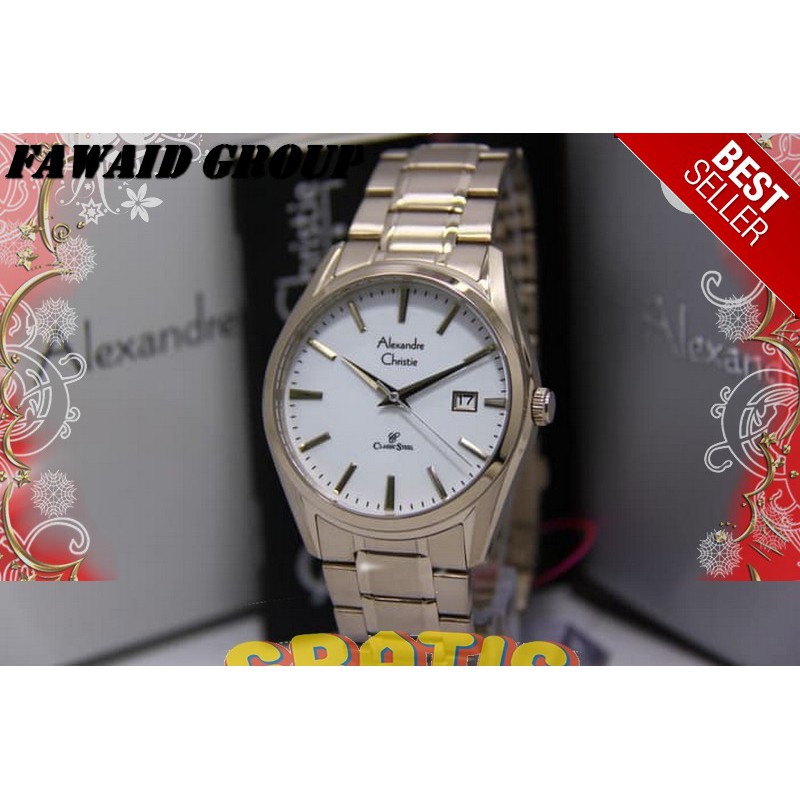 BEST SELLER JAM TANGAN WANITA ALEXANDRE CHRISTIE AC 8554 PRIA SOFT ROSEGOLD WHITE ORIGINAL
