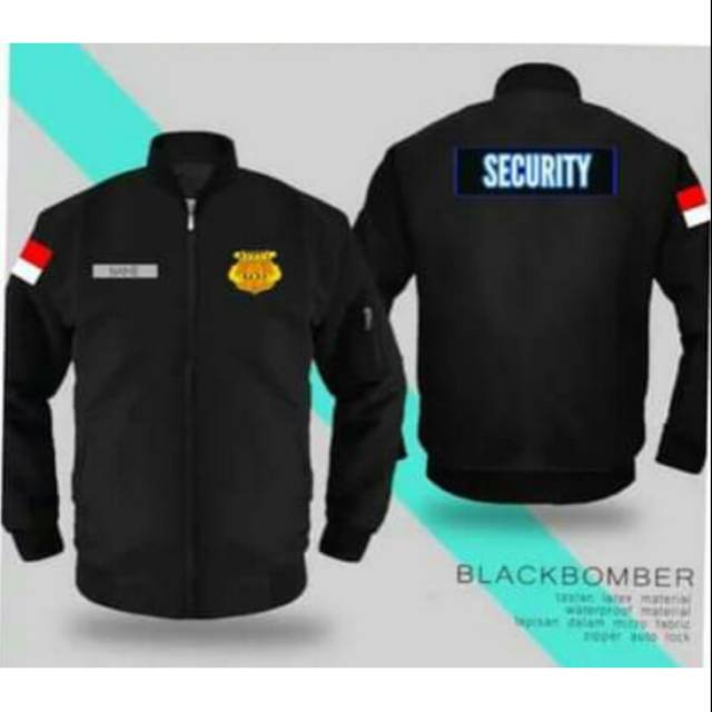 JAKET BOMBER SECURITY (SATPAM) Pria Dewasa Hitam Sablon/Bordir Free Custom Bisa COD