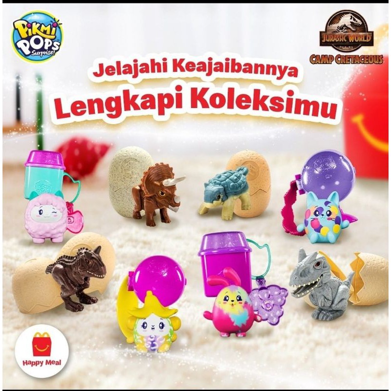 Mainan MCD happy meal, pikmipops, jurassic world 2020