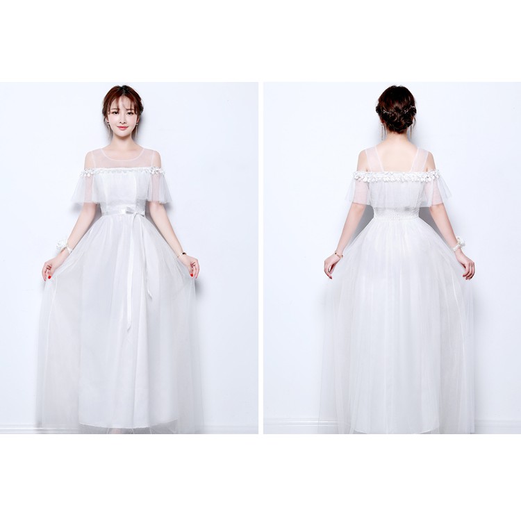 LD.129E GAUN PESTA PANJANG PUTIH MODEL SABRINA KOREA STYLE