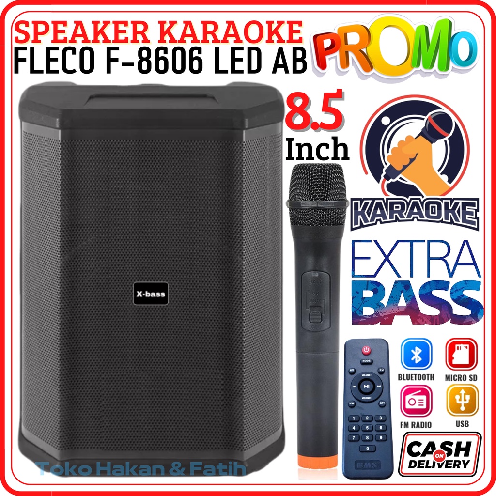 SPEAKER BLUETOOTH FLECO F-8606 AB LED / FLECO F-8606 BAL 8'5 INCH FREE MIC WIRELESS KARAOKE + REMOTE