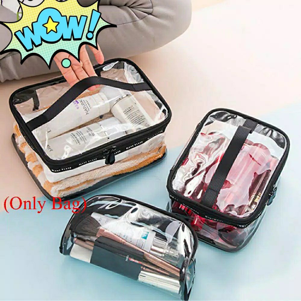 Pouch Make up Kosmetik Transparan PVC Tebal - Tas Travel Organizer Bag Toiletry Transparant