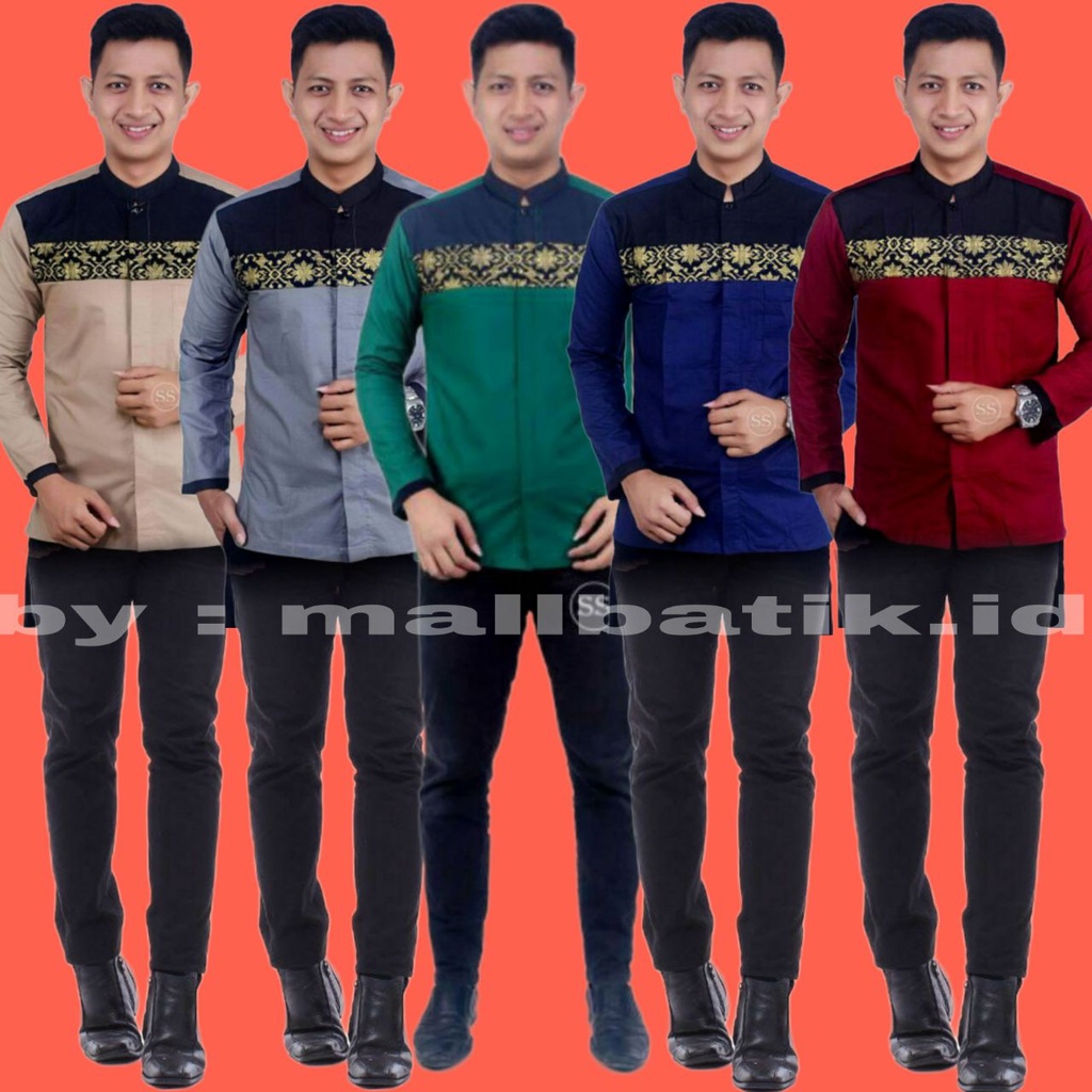 Baju Koko Batik Kombinasi Prada Lengan Panjang / Baju koko modern / Seragam Batik Pekalongan