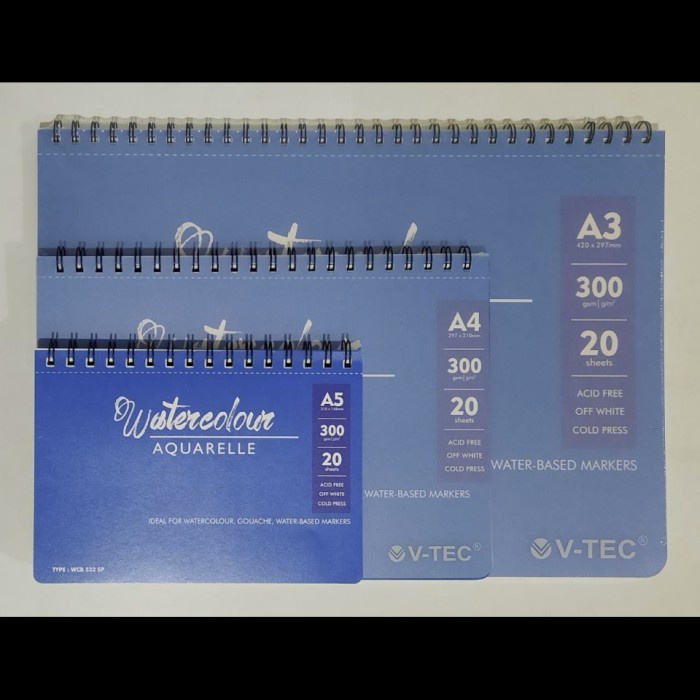 

(BISA COD) Vtec water color book spiral a4 20 sheet 300gsm wcb 432 sp/a4