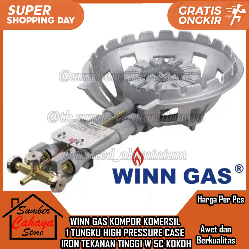 KOMPOR GAS 1 TUNGKU WINNGAS W 5C WINN KOMERSIL KOKOH KUAT HIGH PRESSURE TEKANAN TINGGI WIN GASS SATU