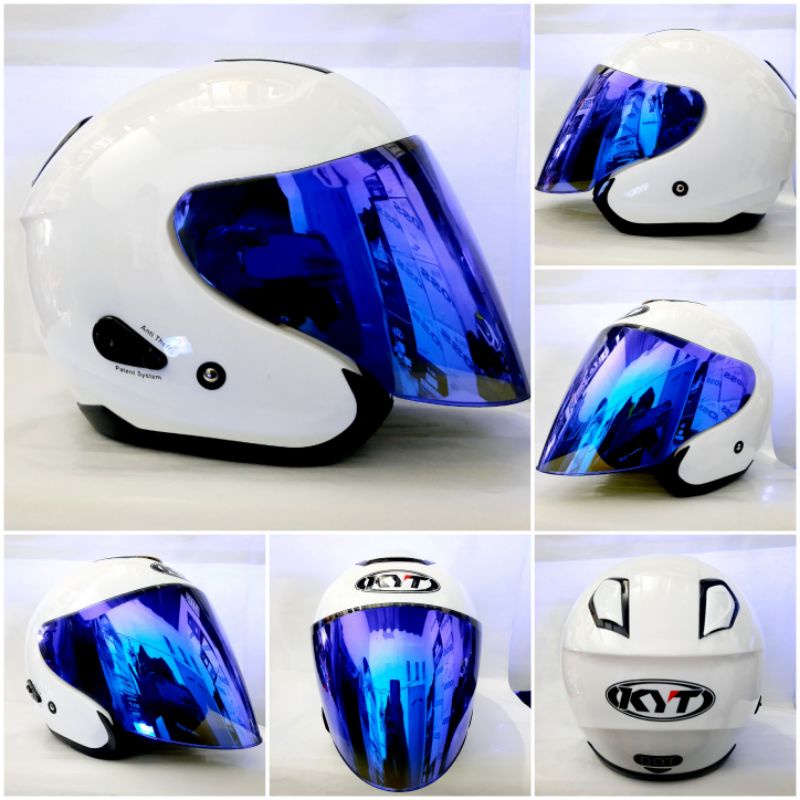 KYT KYOTO R SOLID WHITE GLOSSY PAKET GANTENG + VISOR VENOM IRIDIUM BLUE