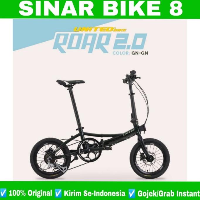 Sepeda Lipat 16 Inch UNITED ROAR 2.0 Frame Alloy 8 Speed Rem Hidrolik